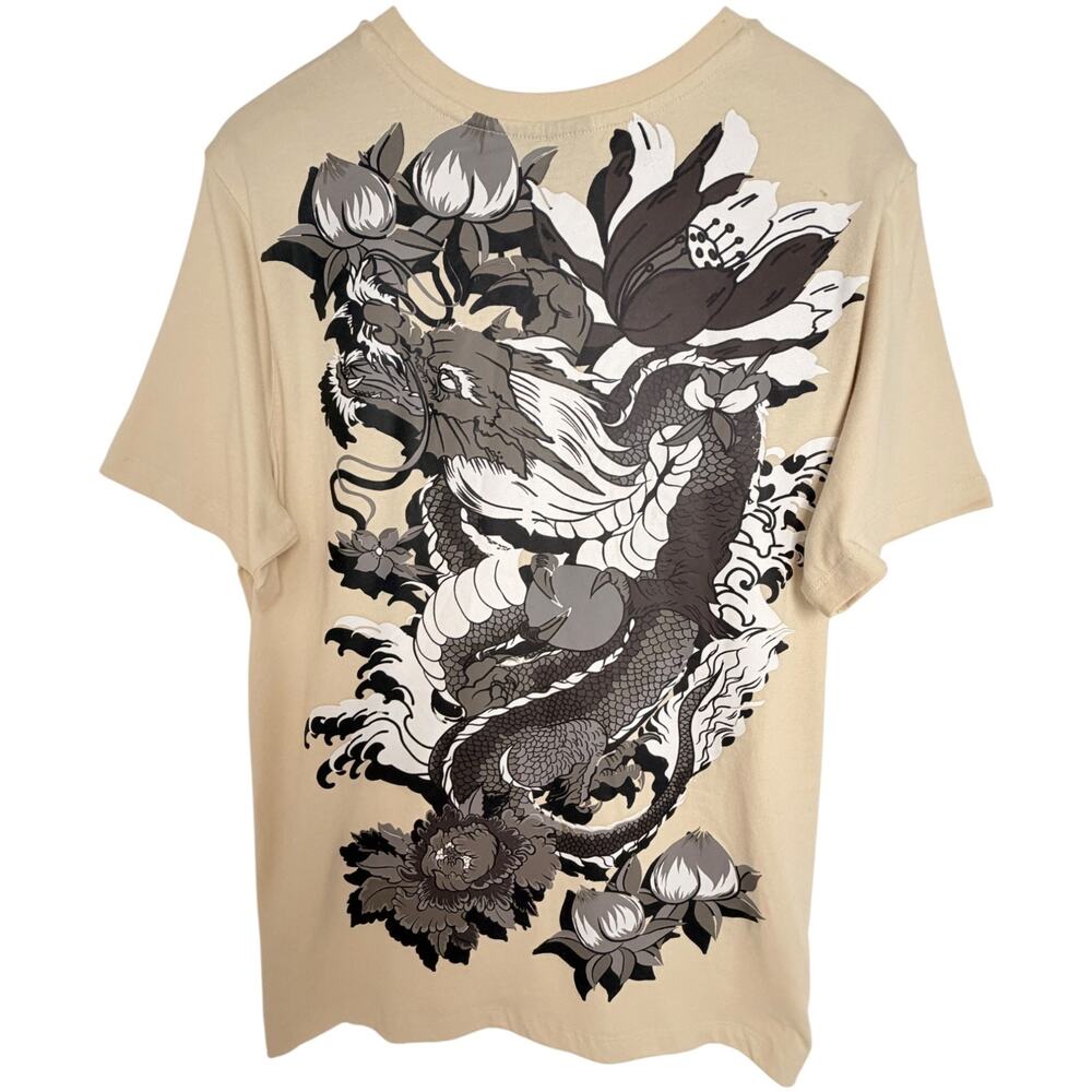 Rebel Vengeance Men's Large Cream Dragon Floral Graphic T-Shirt NWT